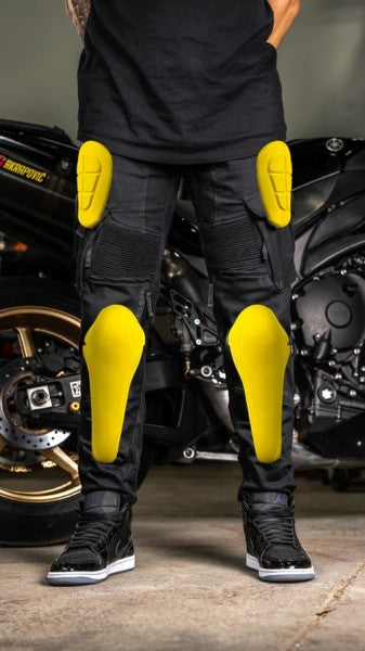 Ride Rich Unit 16 Armoured Denim Cargo Motorcycle Joggers - Black